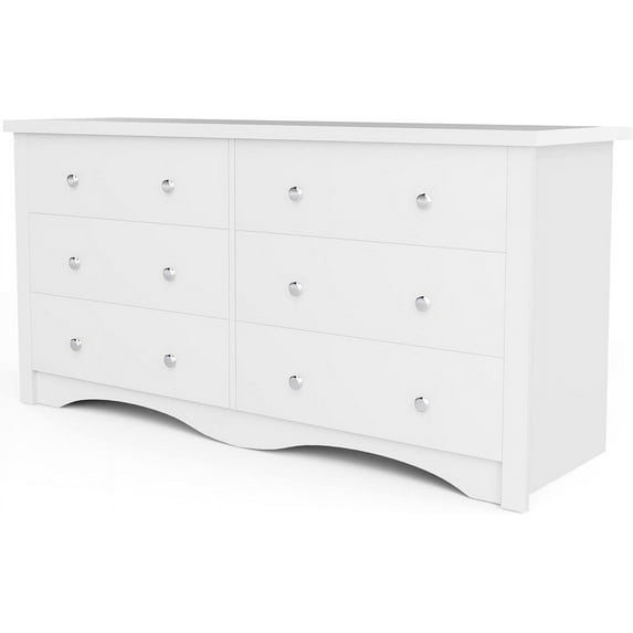 Furniwell 6 Drawer Dresser for Bedroom, Wood Dresser Wide Storage Organizer for Living Room Hallway Closets (White)