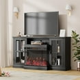thumbnail image 1 of Furniwell Electric Fireplace TV Stand for TVs up to 65’’, Farmhouse Media Entertainment Center with 3-Sided Glass Fireplace, TV Console with Door Storage Cabinet for Living Room (Black), 1 of 8