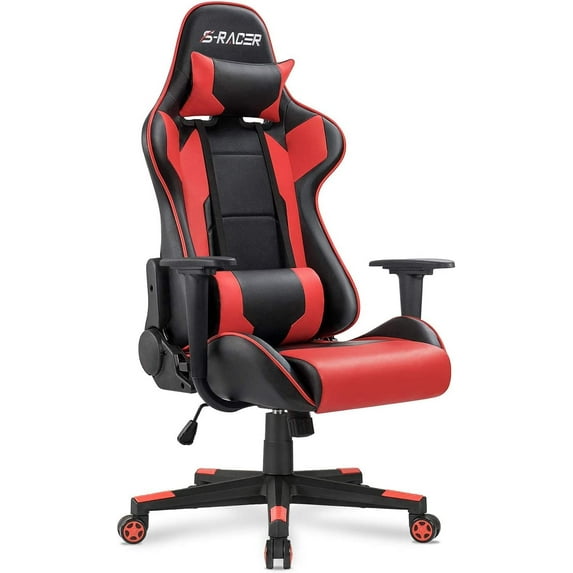 Furniwell Gaming Chair - High Back Computer Desk Chair with Headrest and Lumbar Support (Red)