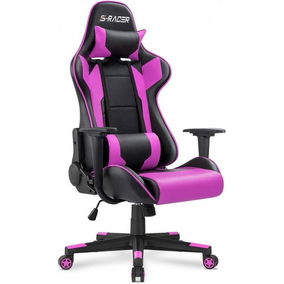 Furniwell Gaming Chair Racing Computer Chair PC Office Desk Chair Adjustable Swivel High Back Carbon Fiber Style PU Leather Executive Ergonomic Chair with Headrest and Lumbar Support (Violet)