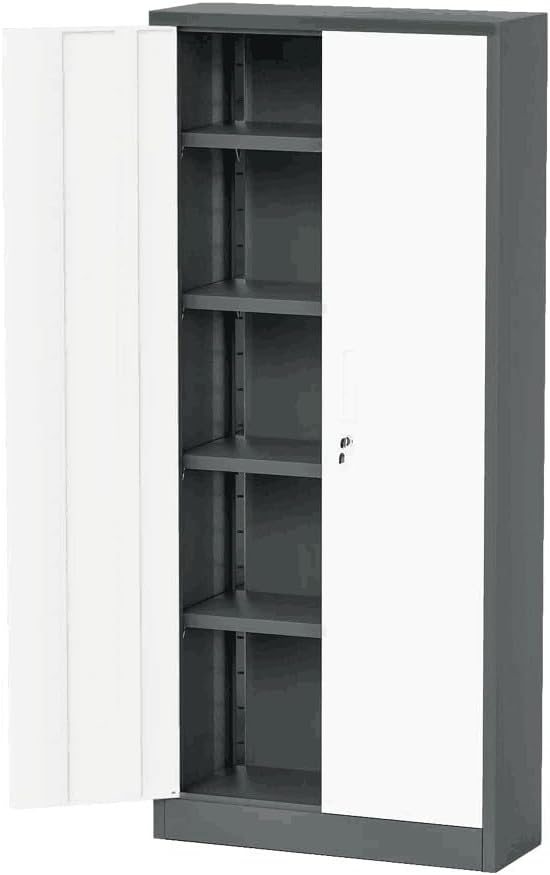 Furniwell Metal Storage Cabinet with 2 Doors & 4 Adjustable Shelves ...
