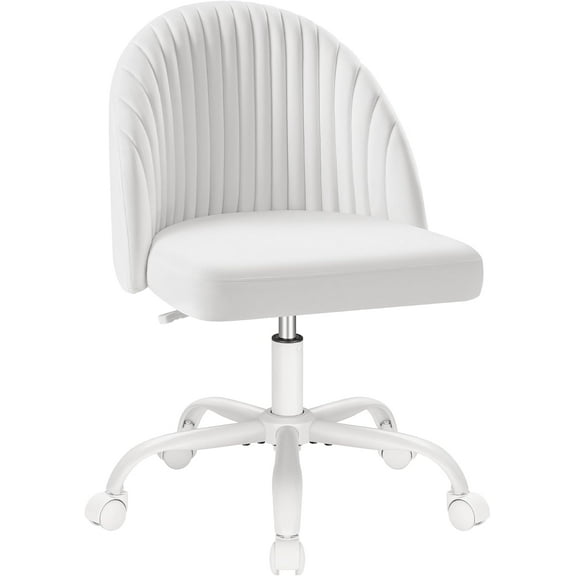 Furniwell Office Chair Armless Cute Desk Chair Modern Adjustable Swivel Padded Teddy Velvet Vanity Task Computer Chair Home Office Desk Chairs with Wheels (White)
