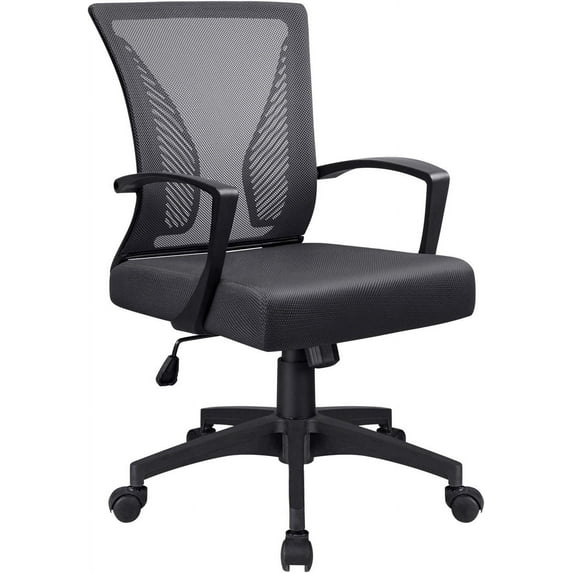 Furniwell Office Chair Home Office Desk Chair Mid Back Mesh Desk Chair Ergonomic Lumbar Support Computer Chair Swivel Rolling Task Chair with Armrest (Black)
