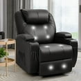 thumbnail image 1 of Furniwell Rocker Recliner Chair with Massage for Elderly, Leather Adjustable 360°Swivel Rocking Sofa for Living Room with Remote Control, Cup Holders (Black), 1 of 10
