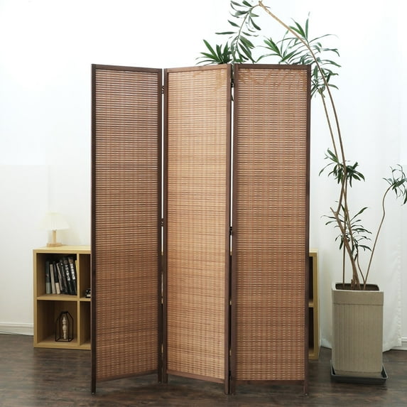 Furnnylane 3 Panel Folding Divider Screen Freestanding Bamboo Room Divider 67" H x 46" W