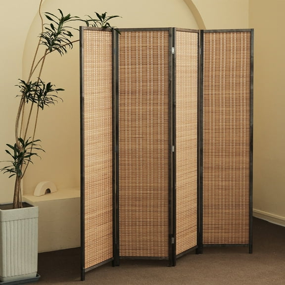 Furnnylane Room Divider Folding Screen Bamboo 4 Panel Room Separation 67" H x 61.4" W