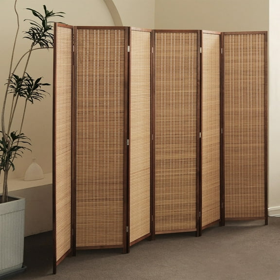 Furnnylane 6 Panel Room Divider and Folding Screen Room Divider Freestanding Bamboo Divider for Room Separation 67" H x 92.1" W
