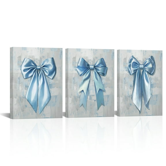 Furnster 3 PCS Modern Pink Bow Wall Art 12"x16" Canvas Posters Chic Butterfly Bow Decor Wall Art for Girly Room Bedroom Dorm Living Space