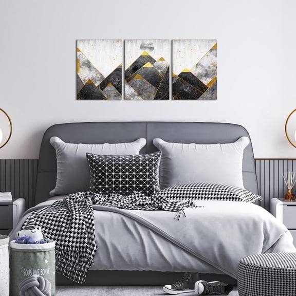 Furnster 3-Piece 12x16 Inch Modern Black and Gold Abstract Framed Canvas Wall Art Set