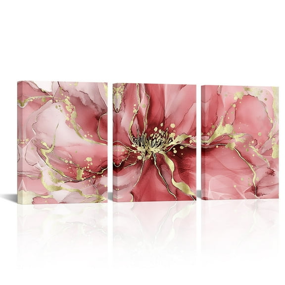 Furnster Abstract Floral Canvas Wall Art Elegant Flower Painting Framed Canvas Prints 12"x16" 3Pcs Modern Wall Decor for Bedroom Living Room