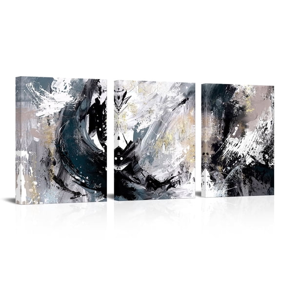 Furnster Framed Canvas Print Wall Art Black and White Abstract Shapes Illustrations Minimalism for Living Room, Bedroom, Office Hanging 12"x16"x3pcs