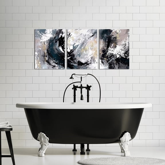 Furnster Framed Canvas Print Wall Art Black and White Abstract Shapes Illustrations Minimalism for Living Room, Bedroom, Office Hanging 12"x16"x3pcs