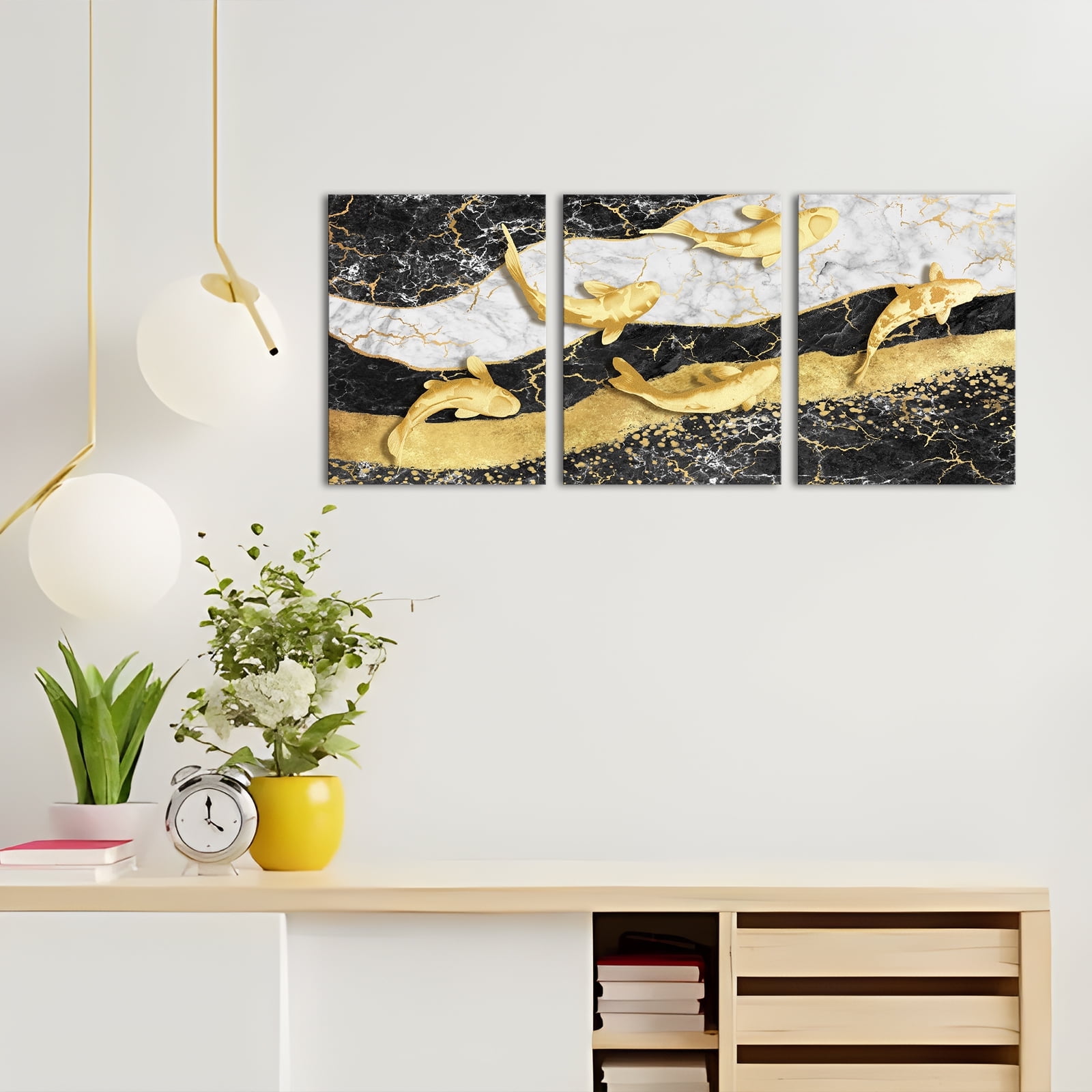 Curated visual reference: Visual Reference: Furnster Framed Modern Abstract Goldfish Wall Art Decor 12X 16
