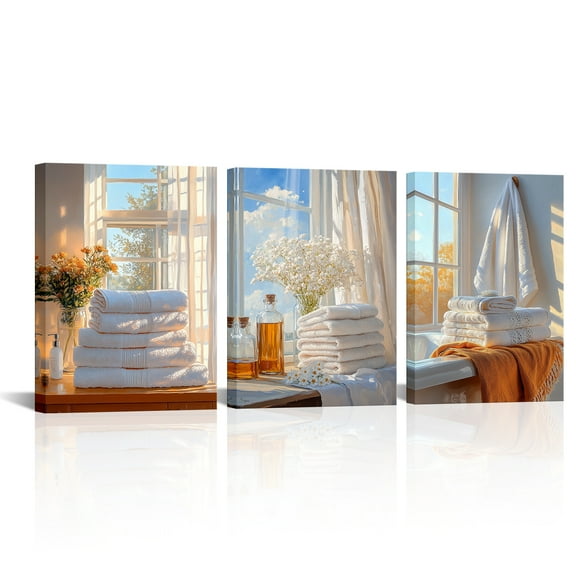 Furnster Modern Bathroom Decor Framed Canvas Wall Art Bath Towel Picture Prints for Bathrooms SPA Room 3Pcs 12''x16''