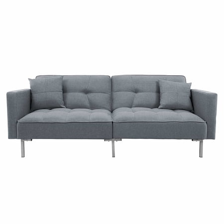 Furntsy Modern Linen Upholstered Futon Sofa Bed for Compact Living Space, Apartment, Gray