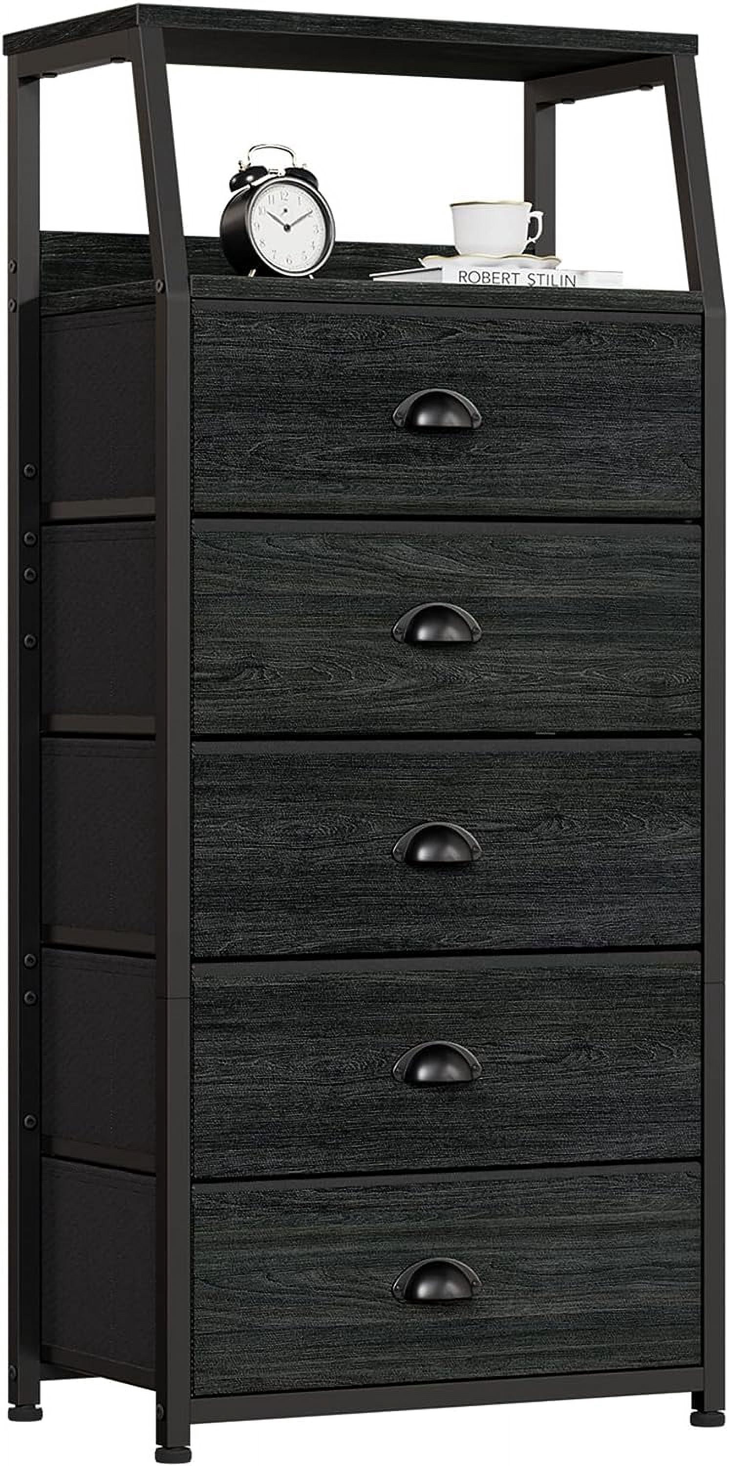 Furnulem Black Dresser with 5 Drawers, Vertical Storage Tower Fabric ...