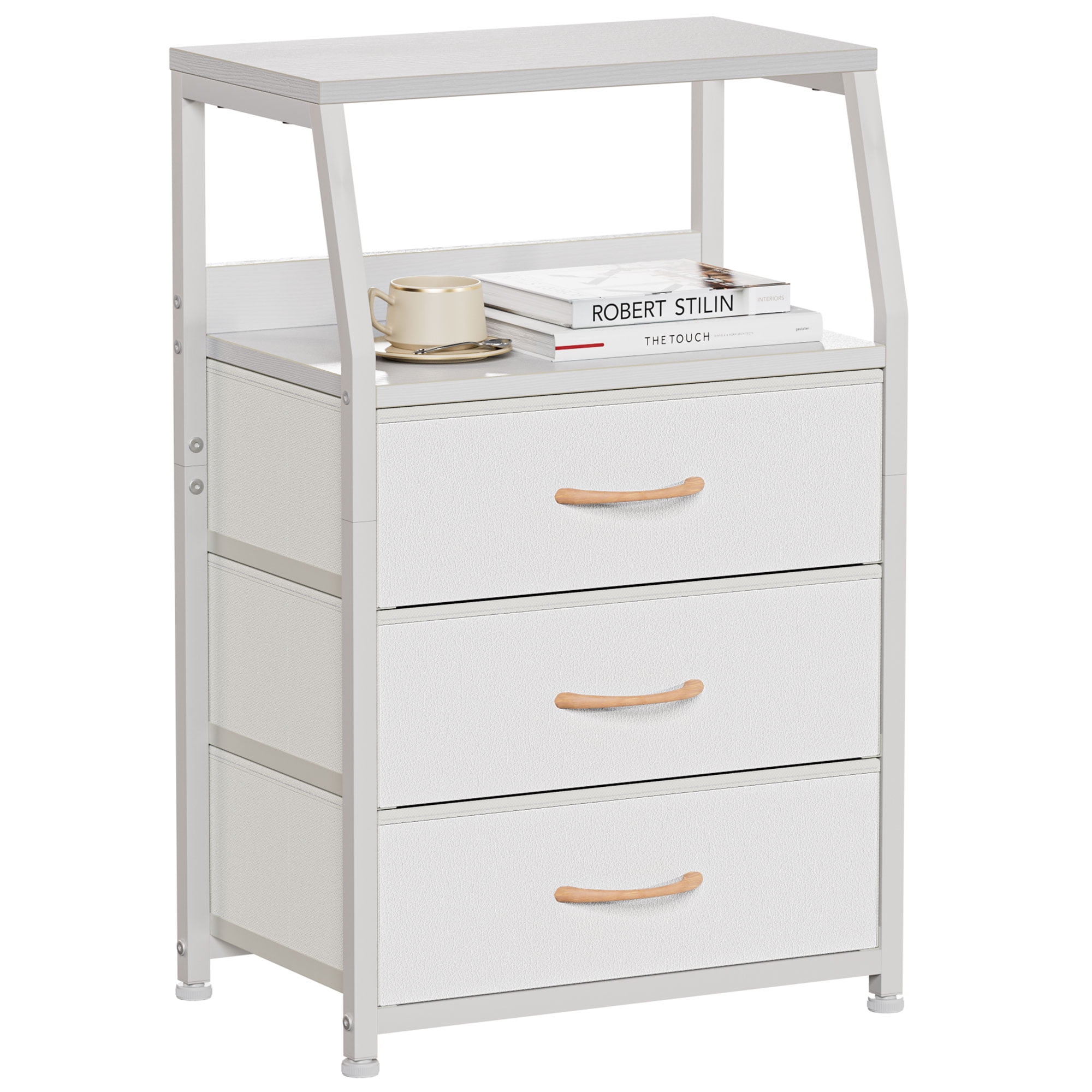 Furnulem Classic Nightstand with 3 Drawers, Fabric Dresser Organizer