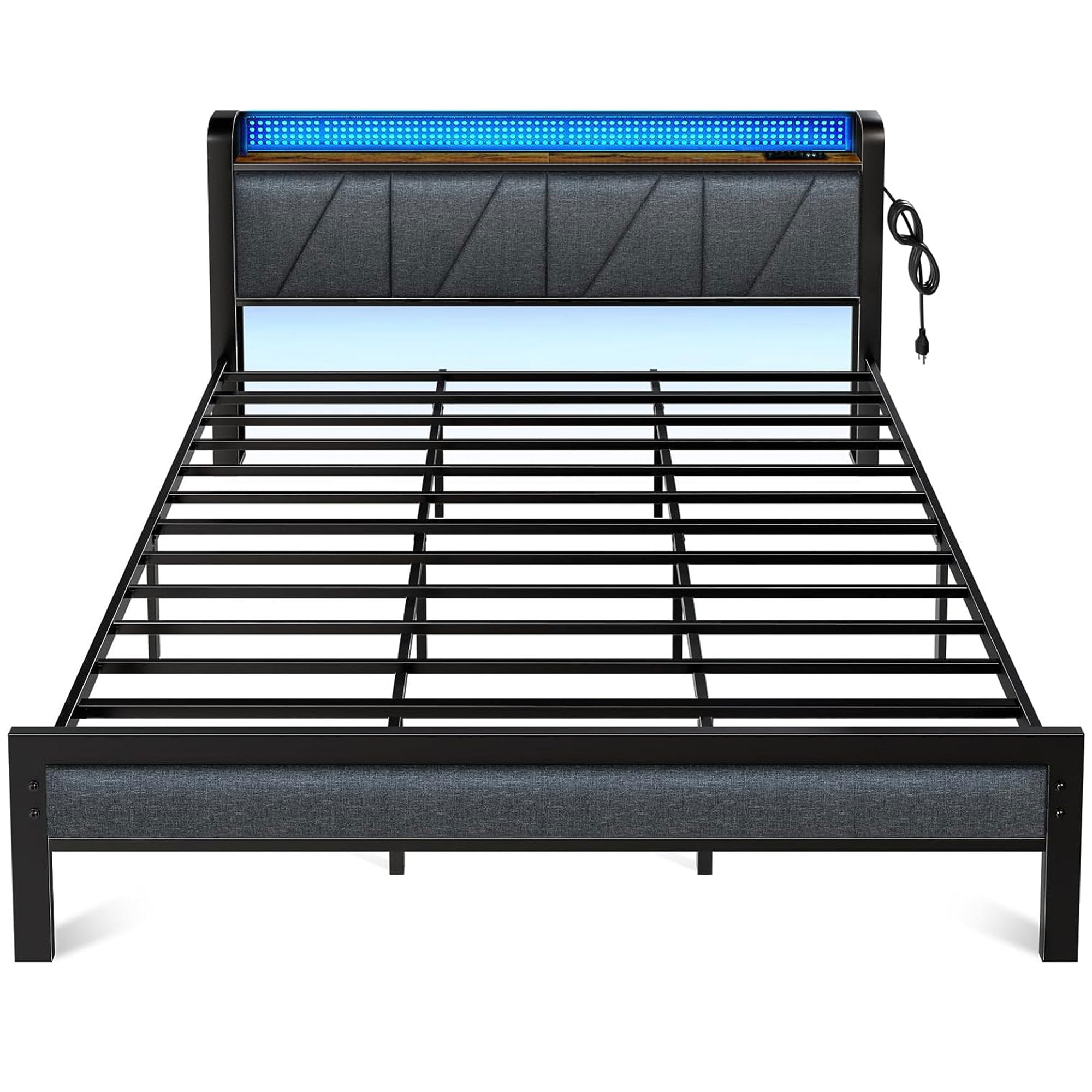 Furnulem King Bed Frame with LED Lights, Upholstered Platform Bed Frame