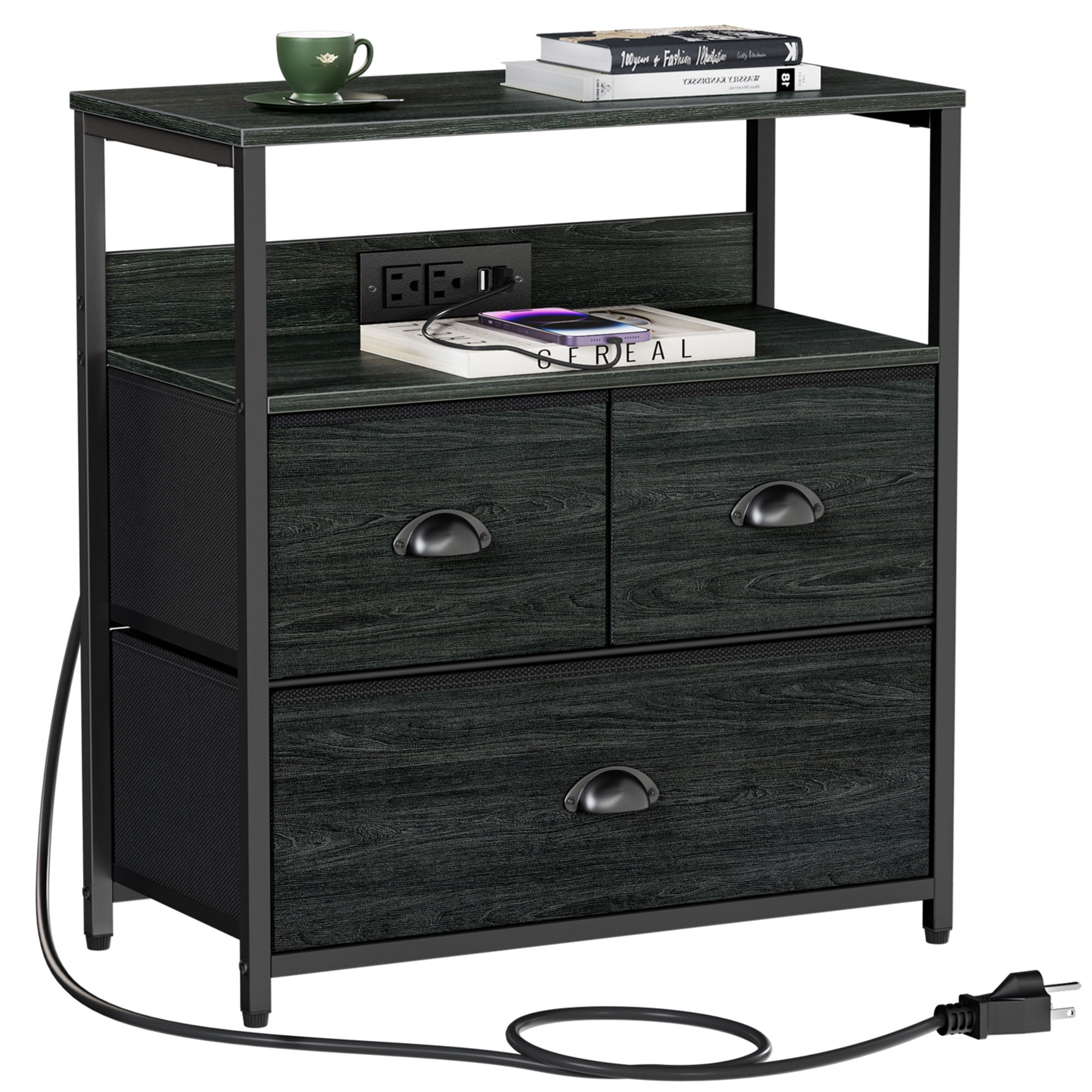 HOSSLLY Nightstand with Charging Station,End Table Side Table with USB