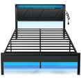 thumbnail image 1 of Furnulem Queen Bed Frame with LED Lights, Upholstered Platform Bed Frame with Charging Station & USB Port for Adult, 1000lbs Support, 1 of 11