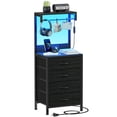 thumbnail image 1 of Furnulem Tall Nightstand with 4 Drawers and Charging Station,LED Night Stand for Bedroom,Dorm,Bedside Table and Bookshelf 2 in 1, Black Oak, 1 of 9