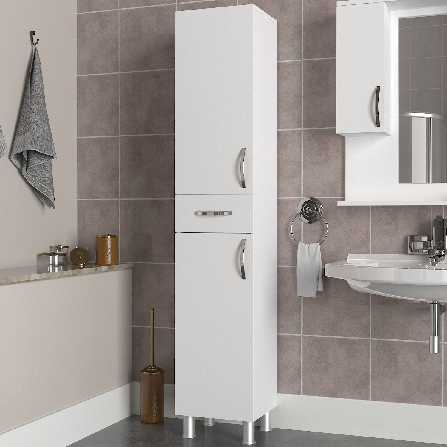 Furny Home - Selin - White Bathroom Cabinet - Walmart.com