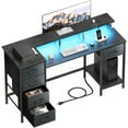 thumbnail image 1 of Furologee 47 Inch Computer Desk with 5 Fabric Storage Drawers,Gaming Desk with Power Outlets & LED Lights,Reversible Home Office Desk with Monitor Stand for Working Writing Study, Black, 1 of 8