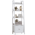 thumbnail image 1 of Furologee 5-Tier White Ladder Shelf, Ladder Bookshelf with Removable Drawer, Mordern Bookcase Storage Rack Organizer, Wood Metal Freestanding Storage Shelves for Living Room, Home Office, Bedroom, 1 of 8
