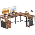thumbnail image 1 of Furologee 66" Computer Desk, Adult Collection L-Shaped MultiFuntional Rustic Desk, Rustic Brown, 1 of 16