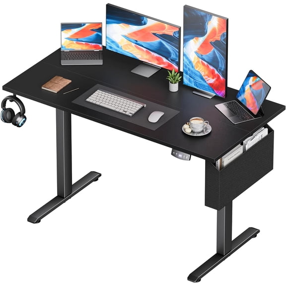 Furologee Electric Standing Desk, Sit to Stand Up Computer Desk with Storage Bag, Height Adjustable, Memory Presets for Home Office Gaming Workstations, 48 inch Study Table, Black