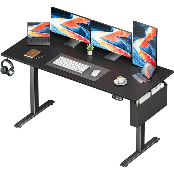 Furologee Electric Standing Desk, Sit to Stand Up Computer Desk with Storage Bag, Height Adjustable, Memory Presets for Home Office Gaming Workstations, 55 inch Study Table, Rustic Brown