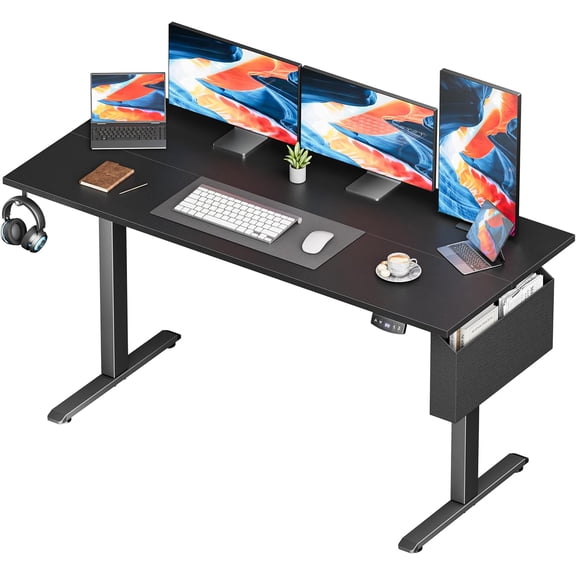 Furologee Electric Standing Desk, Sit to Stand Up Computer Desk with Storage Bag, Height Adjustable, Memory Presets for Home Office Gaming Workstations, 55 inch Study Table, Rustic Brown