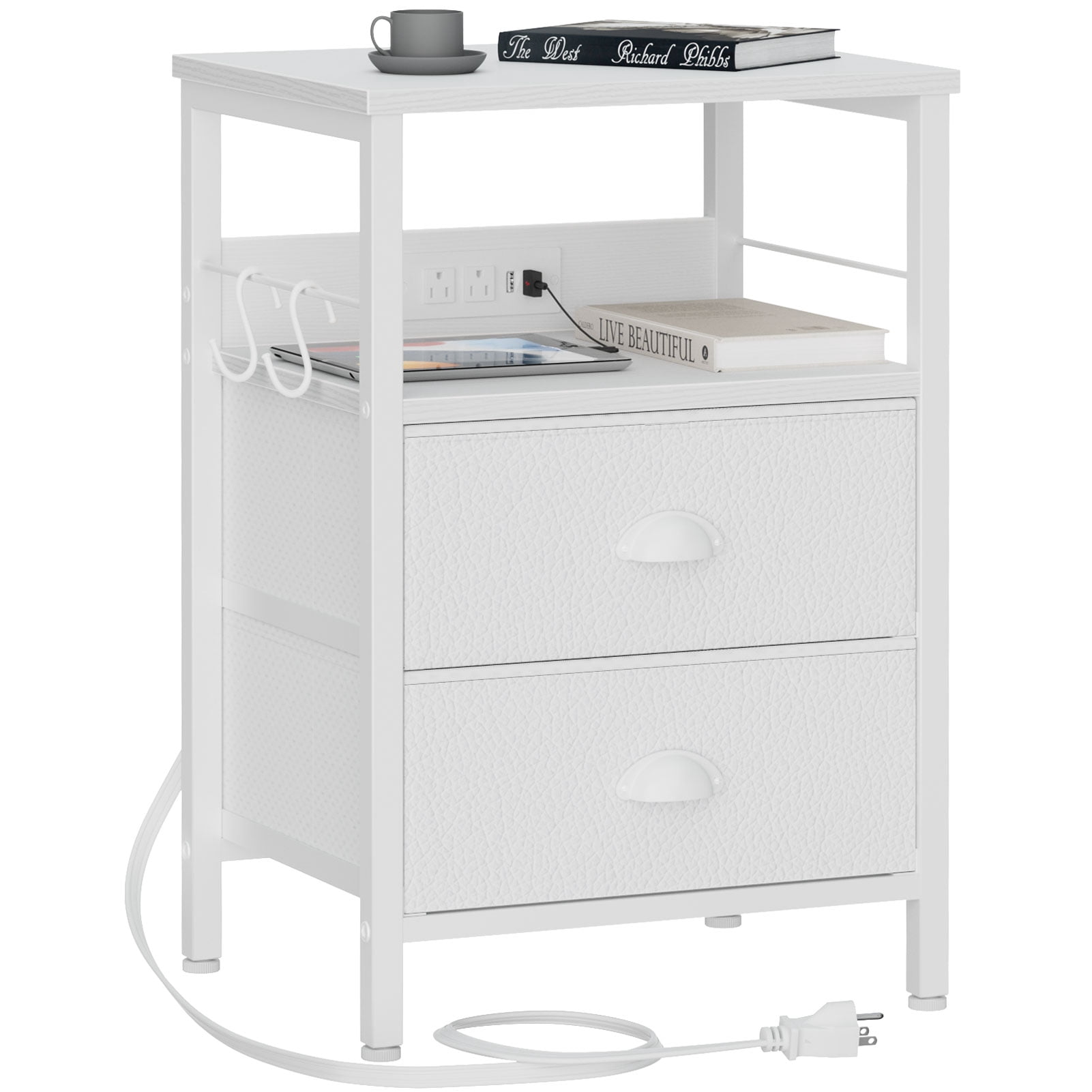 Furologee Nightstand with Charging Station, Bedside Table with USB Ports & Outlets, Night Stand