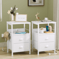 thumbnail image 1 of Furologee Nightstand Set of 2 with Charging Station, Bedside Table with USB Ports & Outlets, Night Stand with Storage Shelf & Hooks, End Table with Fabric Drawers for Bedroom, Living Room, White, 1 of 9