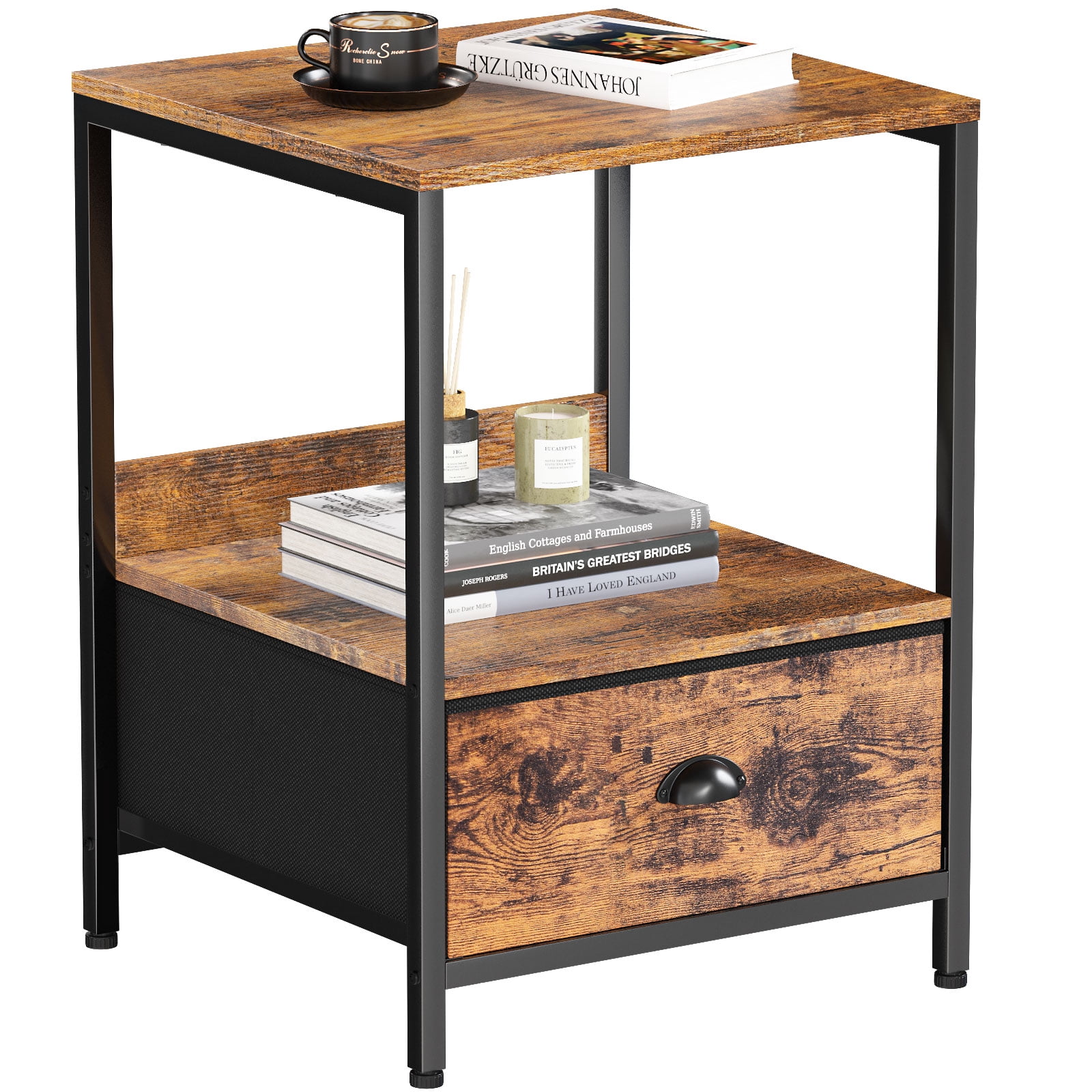 Multifunctional Nightstand Bed Side Table with Shelf & Drawer Storage –