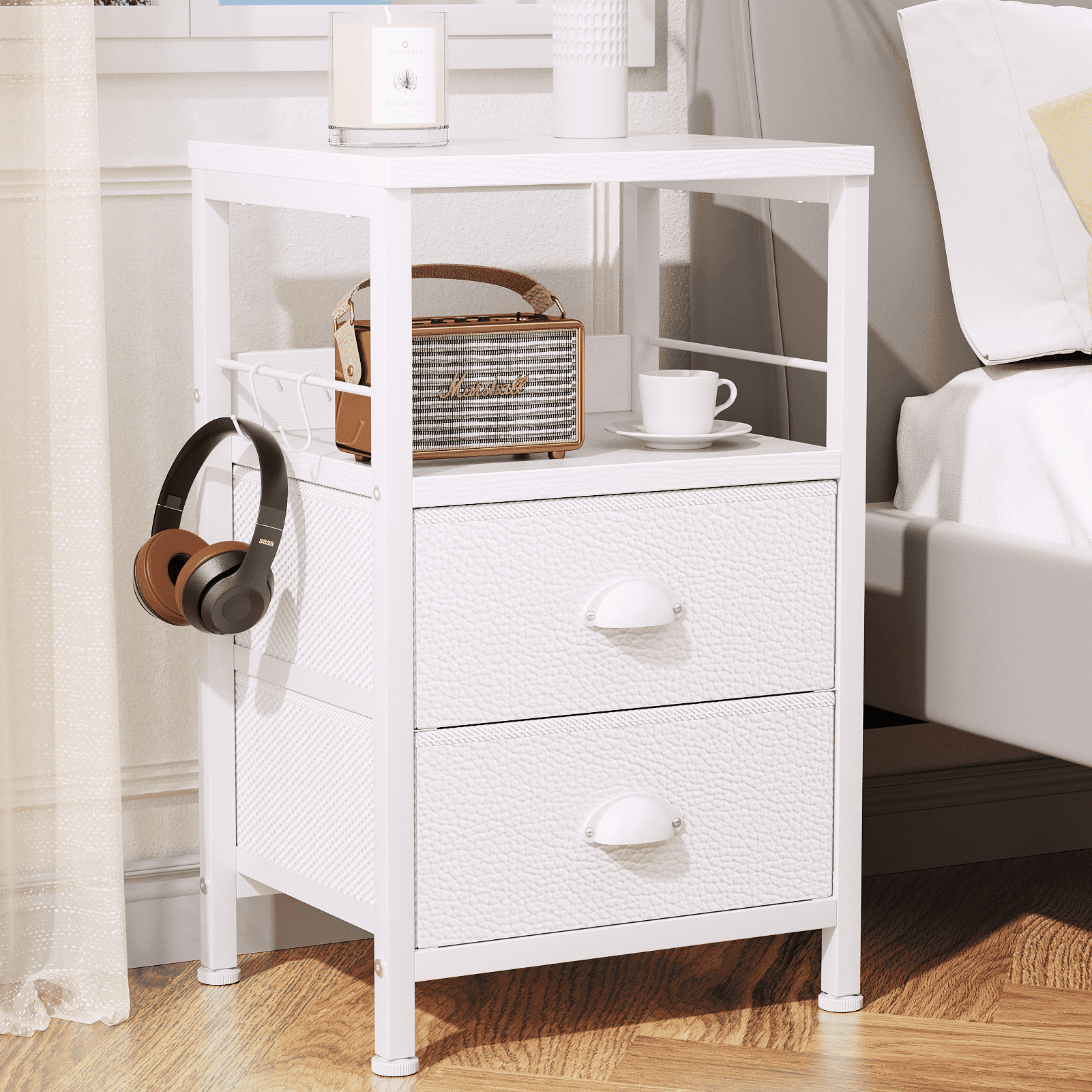 Modern Bedside Table With Double Drawers - Solid Wood Nightstand, No Assembly Required