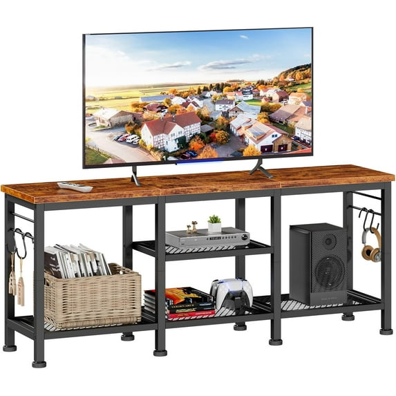 Media Console Table With Soundbar Stand, TV Cabinet With Open Storage Shelves, For 55 Inch TVs, Living Room Bedroom Furniture