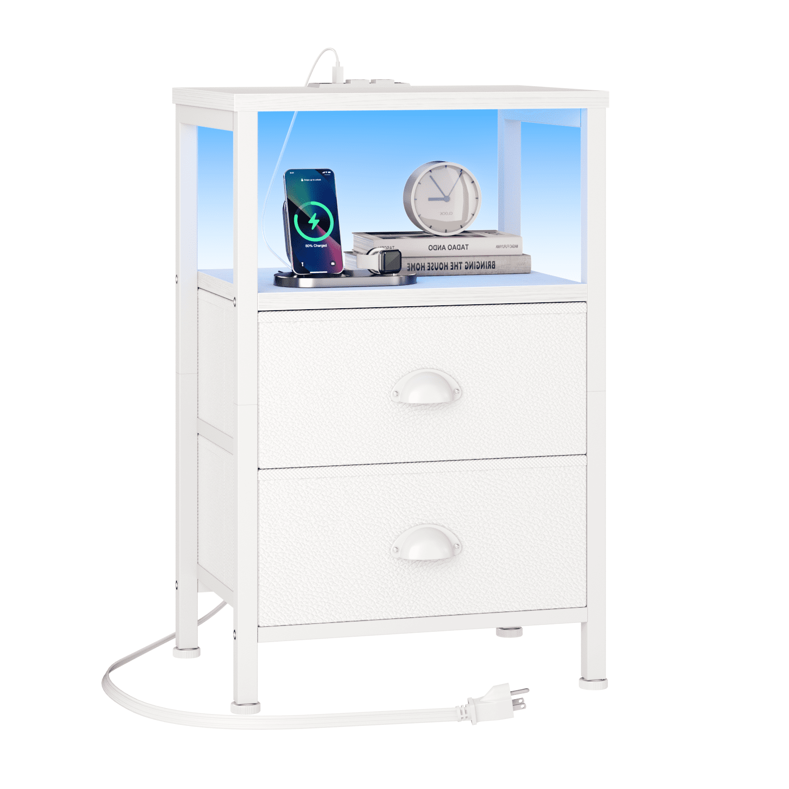 WLIVE Nightstand End Table With Fabric Storage Drawer And Open Wood Shelf Bedside Furniture With Steel Frame Side Table For Bedroom Dorm Easy Assembly