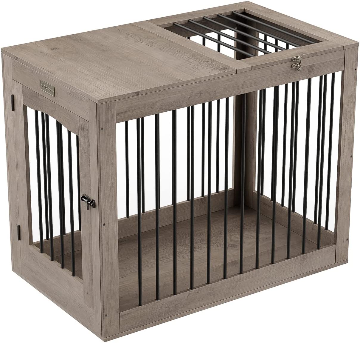 Barn Door Pet Crate End Table with Sliding Door for Dogs, Cats (White