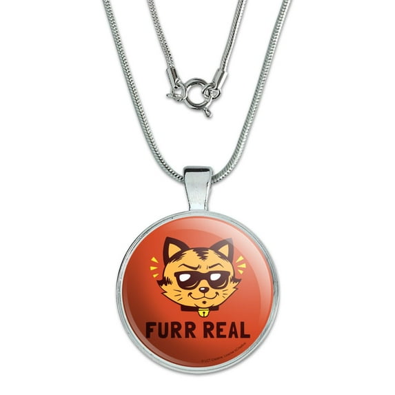 Furr Real Cat For Funny Humor 1" Pendant with Sterling Silver Plated Chain