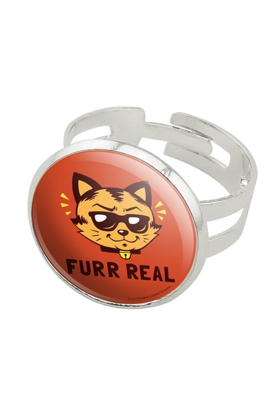 Furr Real Cat For Funny Humor Silver Plated Adjustable Novelty Ring