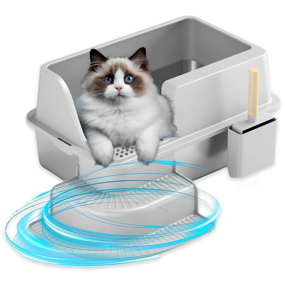 Furrbby Stainless Steel Cat Litter Box, Extra Large Enclosed Litter Pan with Scoop, Leak-Proof & Easy Clean