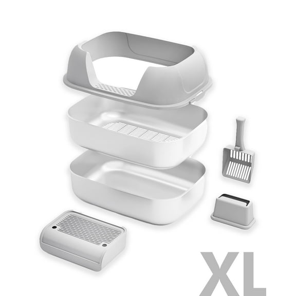 Furrbby Stainless Steel Sifting Litter Box with Lid for Big & Multi Cat, Easy Clean, with Scoop, Grey