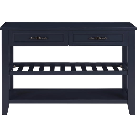 Furrnook Retro Design Console Table with Two Open Shelves, Pine Solid Wood Frame and Legs for Living Room