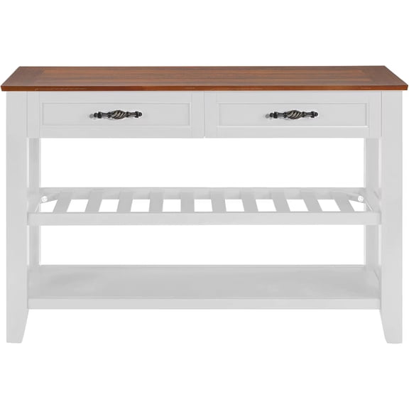 Furrnook Retro Design Console Table with Two Open Shelves, Pine Solid Wood Frame and Legs for Living Room