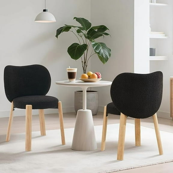 Furry Accent Chairs, Plush Teddy Fabric Vanity Chair, Small Space Armless Makeup Desk Chair for Bedroom/Dressing Room, 300 Lbs Capacity, Easy Assembly for Home,Office,Living Room(Black,2Pack)