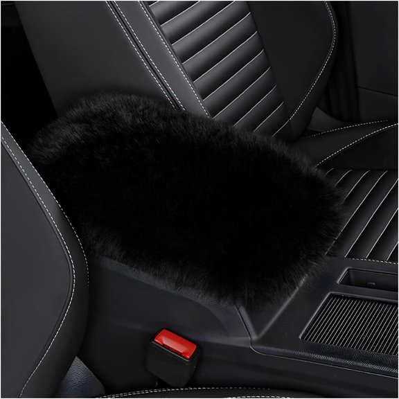Furry Armrest Cover Auto Center Console Cover Tutuviw Faux Sheepskin Warm & Fluffy Auto Center Armrest Cover Car Armrest Seat Box Protector Cushion for Most Car Decoration Protector (Black)