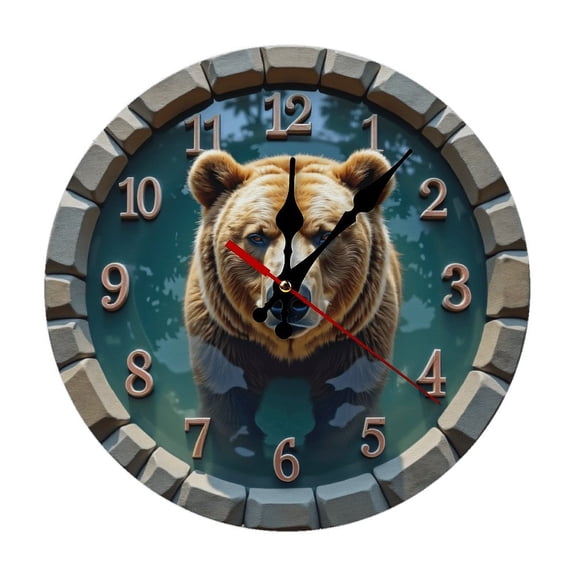 Furry Bear Swimming Wall Clock 10 Inch Silent Non Ticking Round Wooden Clock Decoration for Living Room Kitchen Bedroom Bathroom Office Classroom