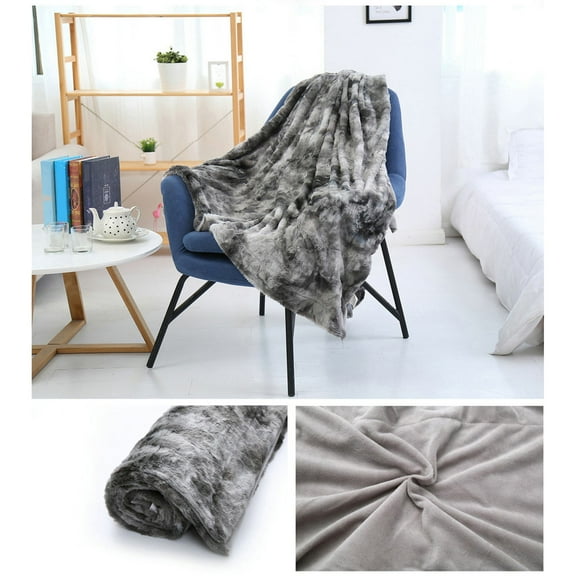 Furry Blanket 63*51.2inch Warm Faux Weighted Blanke Soft Coral Fleece Double Sided Thick Throw Blankets Tie-Dyed Conditioning Blanket For Sofa/Bed/Couch 63*51 In
