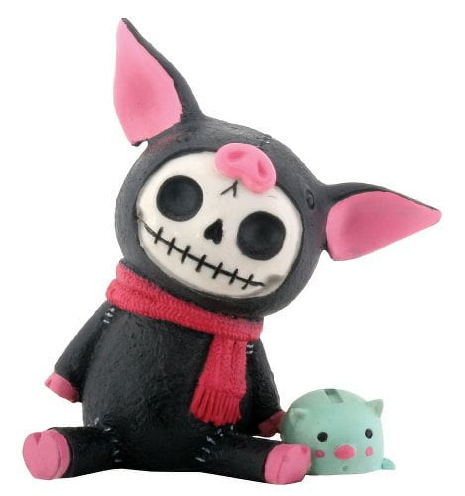 Black and Pink Resin Skeleton Piglet Figurine with Piggy Bank